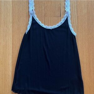 Aerie Black Camisole with White Lace Trim